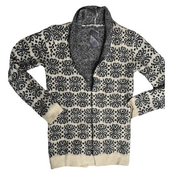 Moon Collection Womens Open Front Shawl Cardigan Ivory Black Size Medium - Picture 1 of 7